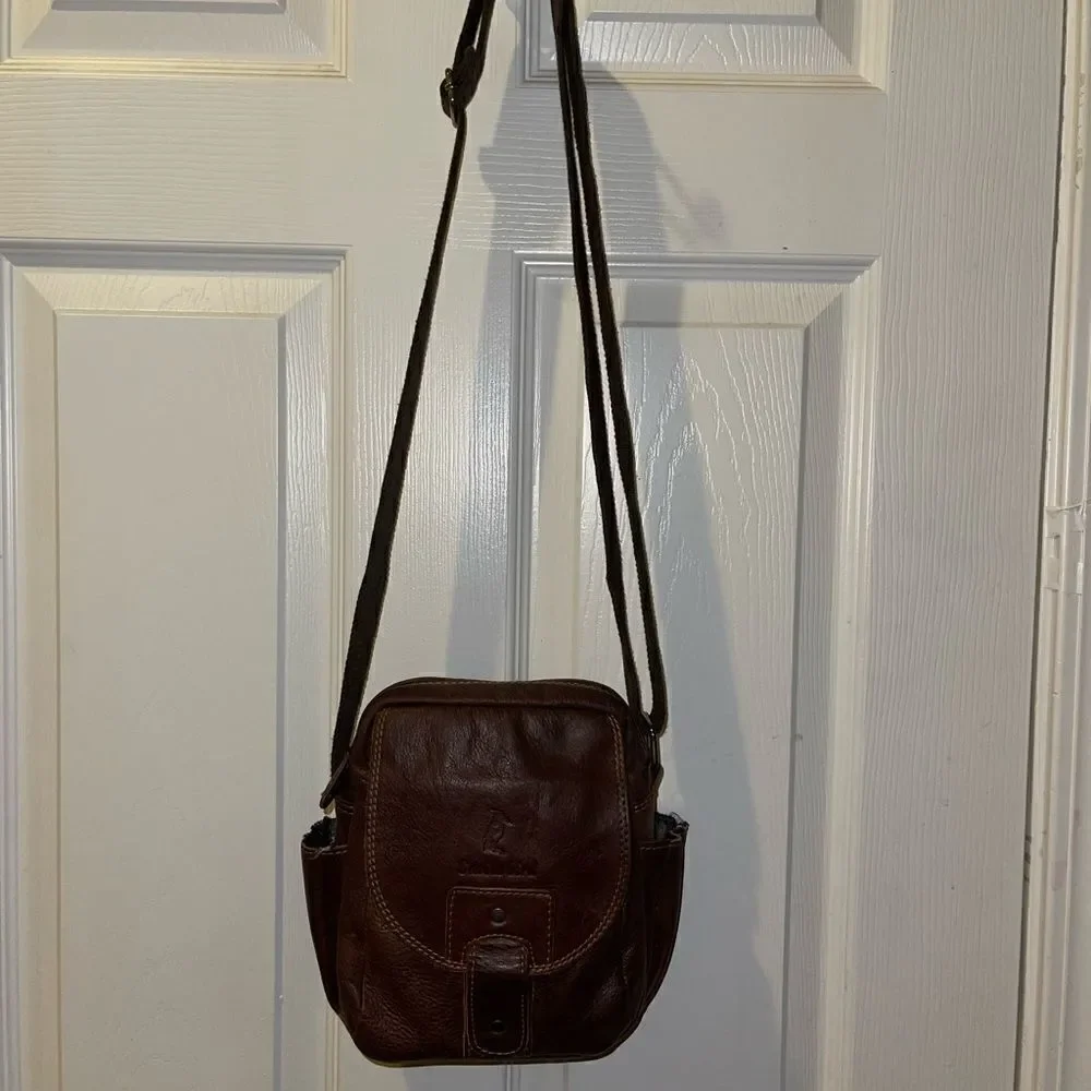 Smile Bird Leather faded Brown Men small messenger bag .Nylon adjustable strap.